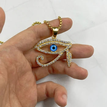 Gold farbe blau Auge Des Horus Anhänger mit zirkon Männer Frauen Schmuck Hip hop edelstahl Gold Farbe Anhänger