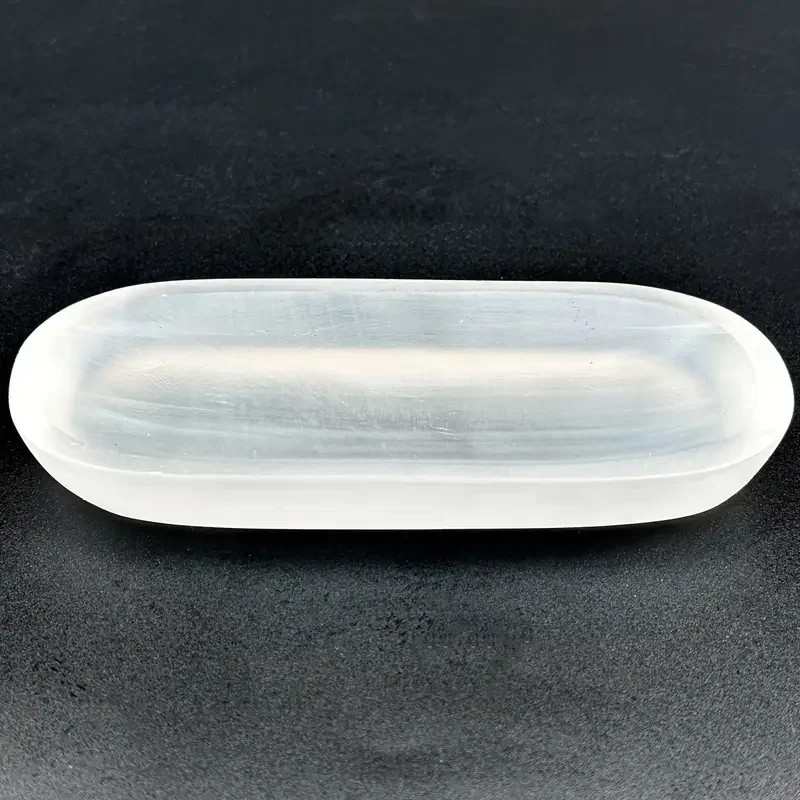 Selenit Schüssel Teller Ornament, unregelmäßiger ovaler geschnitzter Quarzkristall, Geschenk für Freund, Büro