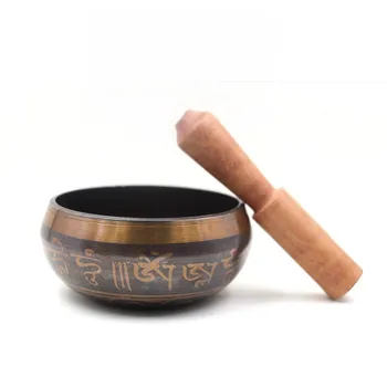 Handgefertigte tibetische Klangschale mit Holzhammer - Gravierte Mantra-Meditations-Klangschale für Yoga