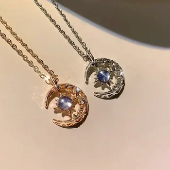 Einfache und elegante Nische Traum Stern Sonne Mond Mondstein Anhänger Halskette weibliche Halskette Hochzeit