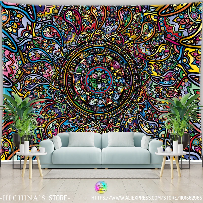 Mandala Wandteppich Wandbehang Boho Wandtuch Raumdekoration – Bild 2