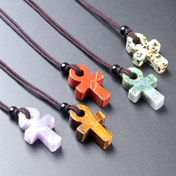 Naturstein Tigerauge Kristall Achat Anka Kreuz Weben Anhänger frauen Halskette Schmuck Zubehör Geschenk