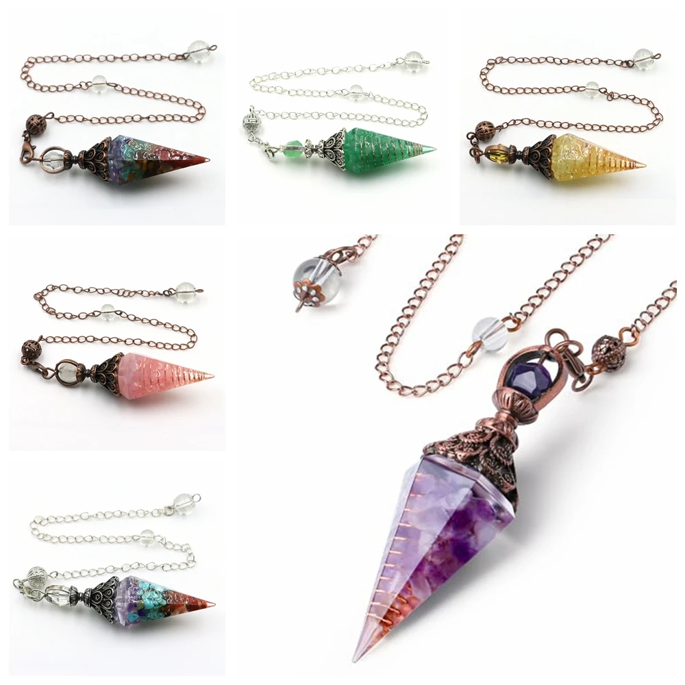 Naturstein Kristall Pendel Halsketten Sechseck Kegel Schotter Amethyst – Bild 2