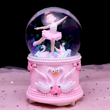 Kristallkugel-Spieluhr mit Cartoon-Ballettmädchen, Leuchtende Schneeflocken, Geburtstagsgeschenk