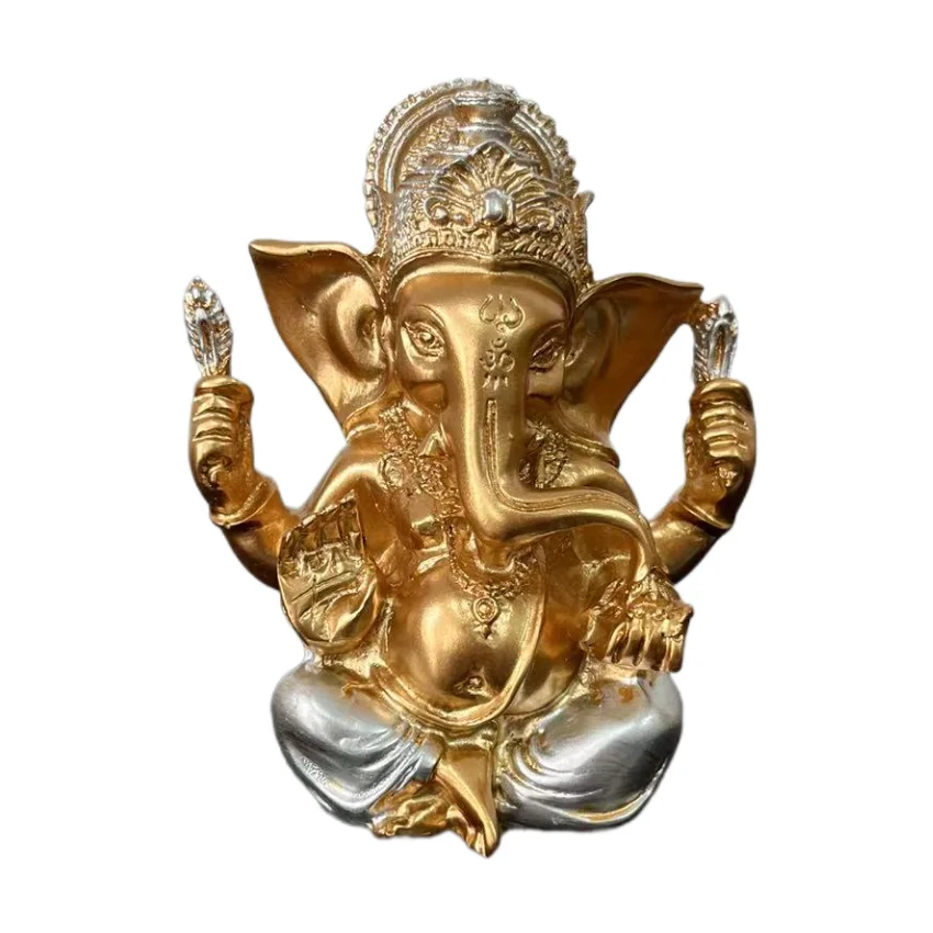 Goldene Ganesha-Statue aus Kunstharz, Hindu-Elefantengott-Figur, Glücksbringer-Dekoration für Zuhause