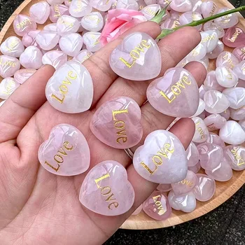 25mm Rosenquarz Herz inspirierende Stein gravierte Liebe natürliche rosa Kristall Valentinstag Geschenke
