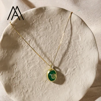 Halskette mit spiralförmigem Edelstein-Anhänger, natürliche Rosenquarz-Malachit-Halskette, Vintage-Kunst