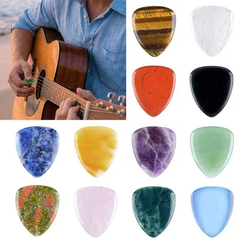 27*32mm Handgefertigte Gitarrenplektren aus Natursteinen, Kristallen, Amethyst, Tigerauge, Quarz