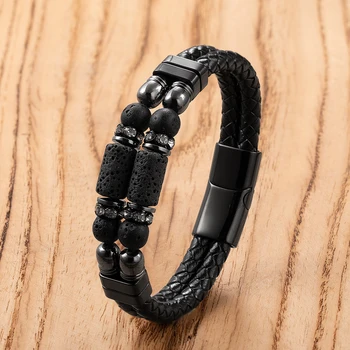 Natürlicher Achat Tigerauge Stein Armbänder Herren schmuck geflochtenes Leder hand gefertigte männliche