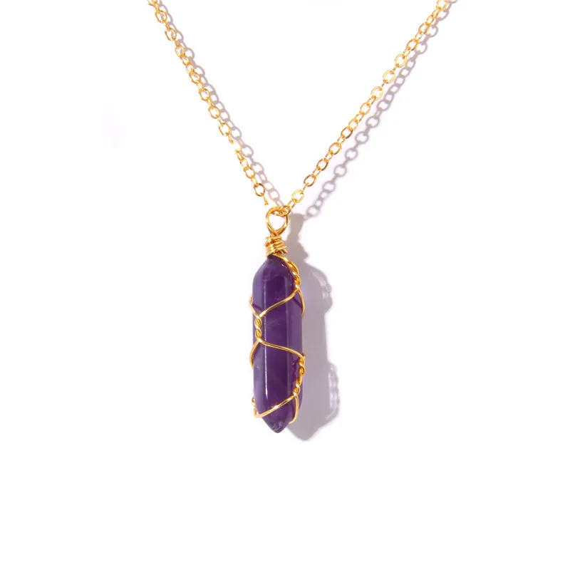 Amethyste Perlenkette mehr schicht ige sechseckige Säule Pendel Anhänger Halsreif natürlichen Reiki (3 Stück)