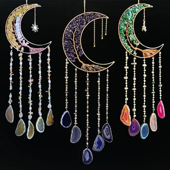 Achat Traum Catcher Natürliche 7 Chakra Farbe Edelstein Garten Wohnzimmer Dekoration Wind Chime Wand Decor