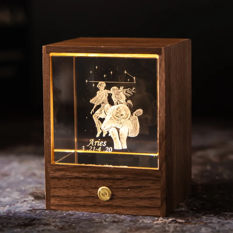 Kreatives Geschenk Holzkiste leuchtende Kristallkugel Elch Konstellation Nachtlicht Ornament romantisches