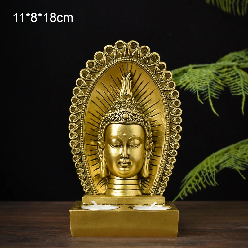 Kerzenhalter Buddha Kerzenständer Harz Fengshui Budda Figuren Indien Thailand Buddhismus Statue Büro Desktop