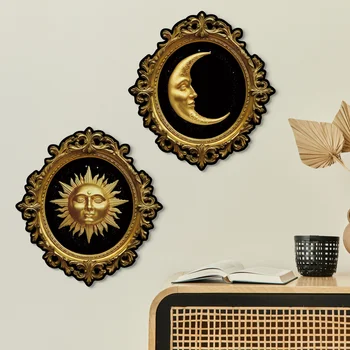 2D Flache Holz Sonne Mond Wand Raum Dekorative Bild Wandbehänge Panel Code Familie Café Bar Wand Dekor