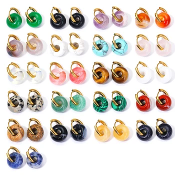 Natürliche Malachit-Quarz-Tigerauge-Stein-Donut-Ohrringe aus Edelstahl für Damen - modische, durchstochene