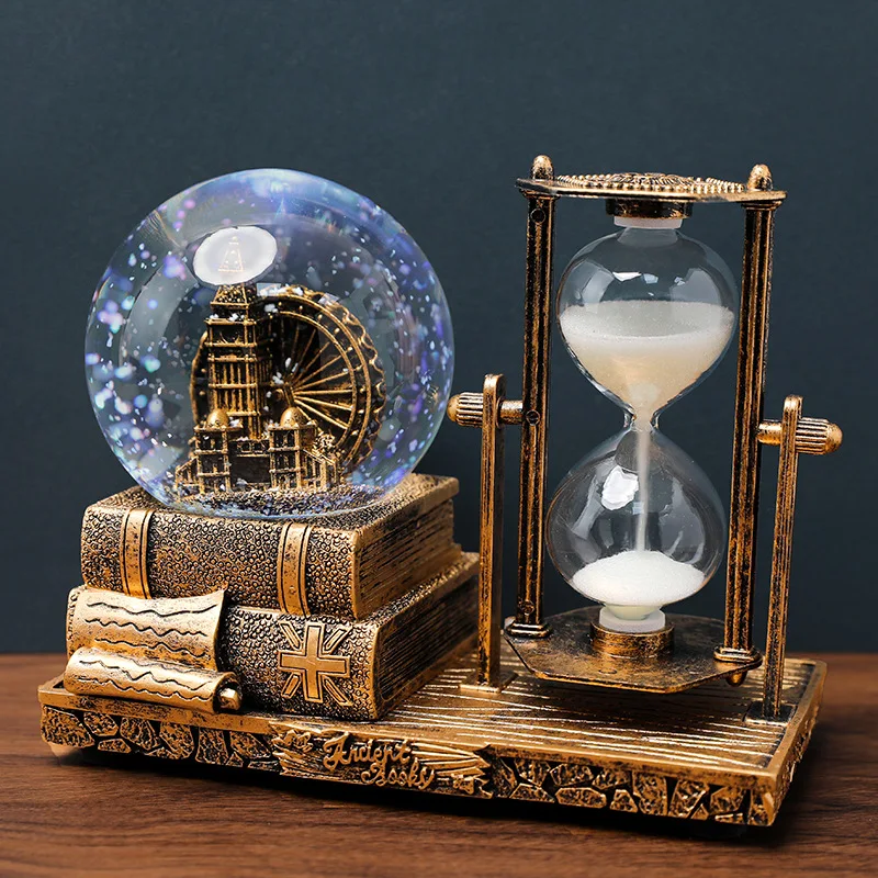 Y Vintage Turm Sanduhr Kristallkugel mit LED-Leuchten Leuchtende Tischdekoration Dekor Student Abschluss