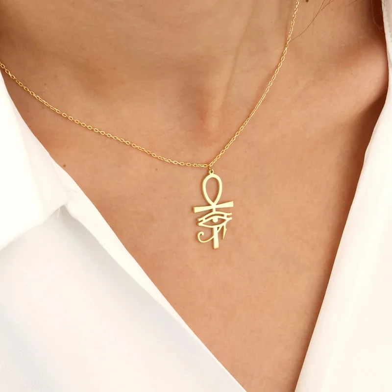 Klassische vergoldete Ankh-Auge des Horus-Anhänger-Halskette für Frauen, altägyptischer Schmuck, Geschenke