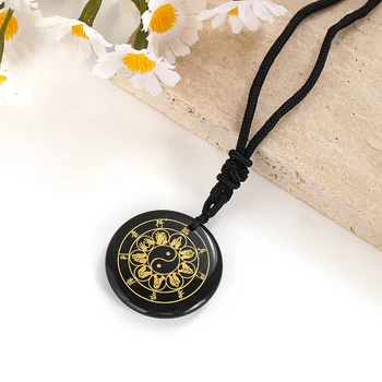 Natürliche Quarz Obsidian Anhänger Halskette Taoistischen Reiki Energie Symbol Schutz Halskette Glück Amulett