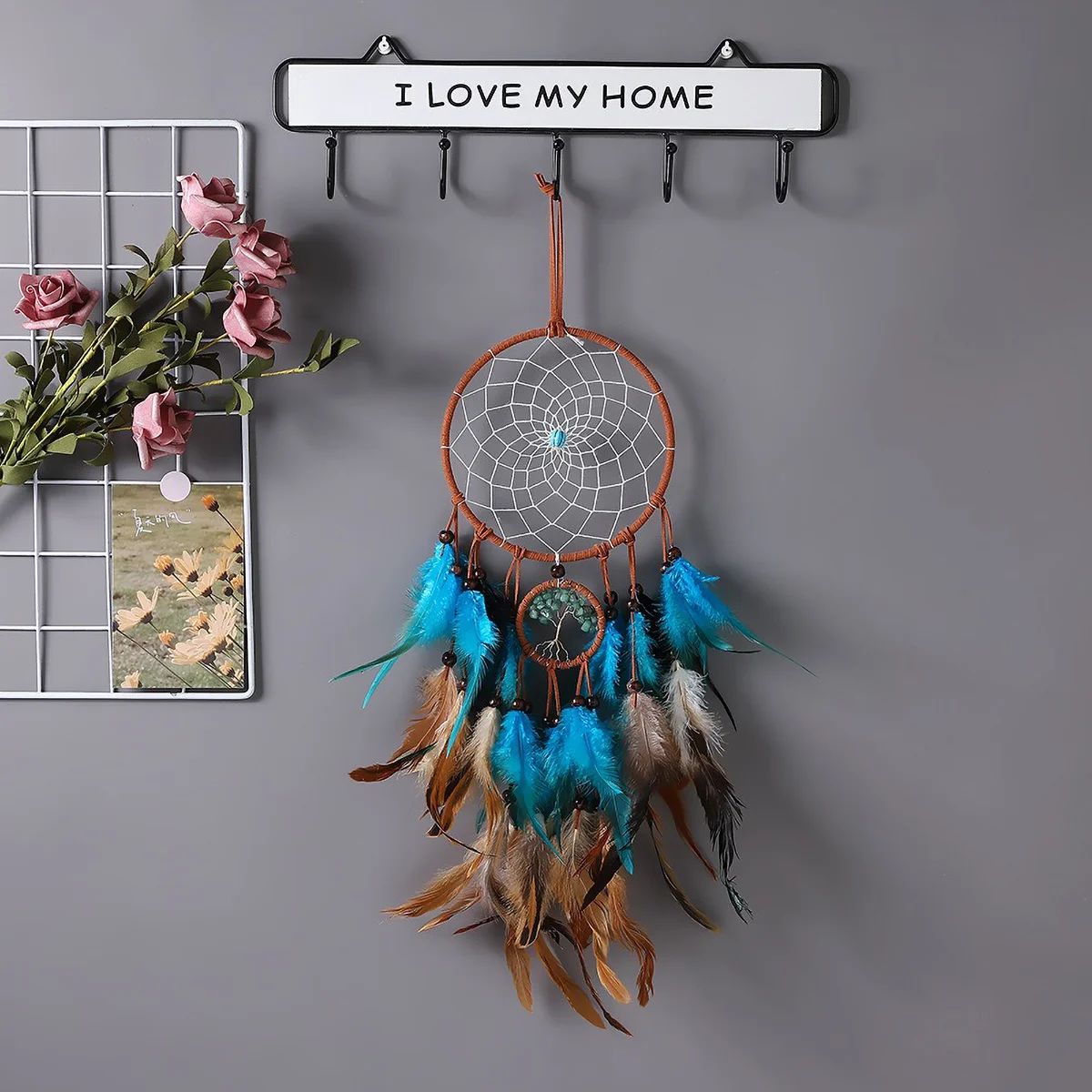Handgefertigter Feder-Traumfänger - Boho-Wanddekoration, perfektes – Bild 6