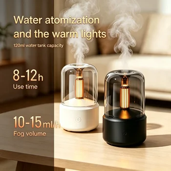 Kerzenlicht-Aroma-Diffusor 120ml Ultraschall-Aromaöl-Luftbefeuchter, Warmes Nachtlicht 8-12H