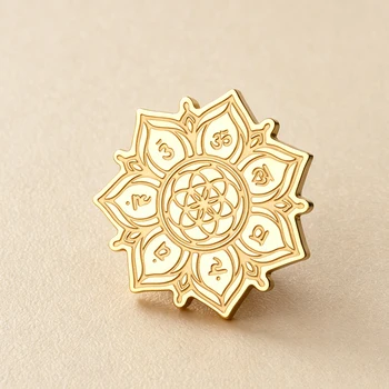 Chakra Mandala Brosche Blume des Lebens Om Symbol Edelstahl Lotus Anstecknadel für Anzug Jacke Abzeichen