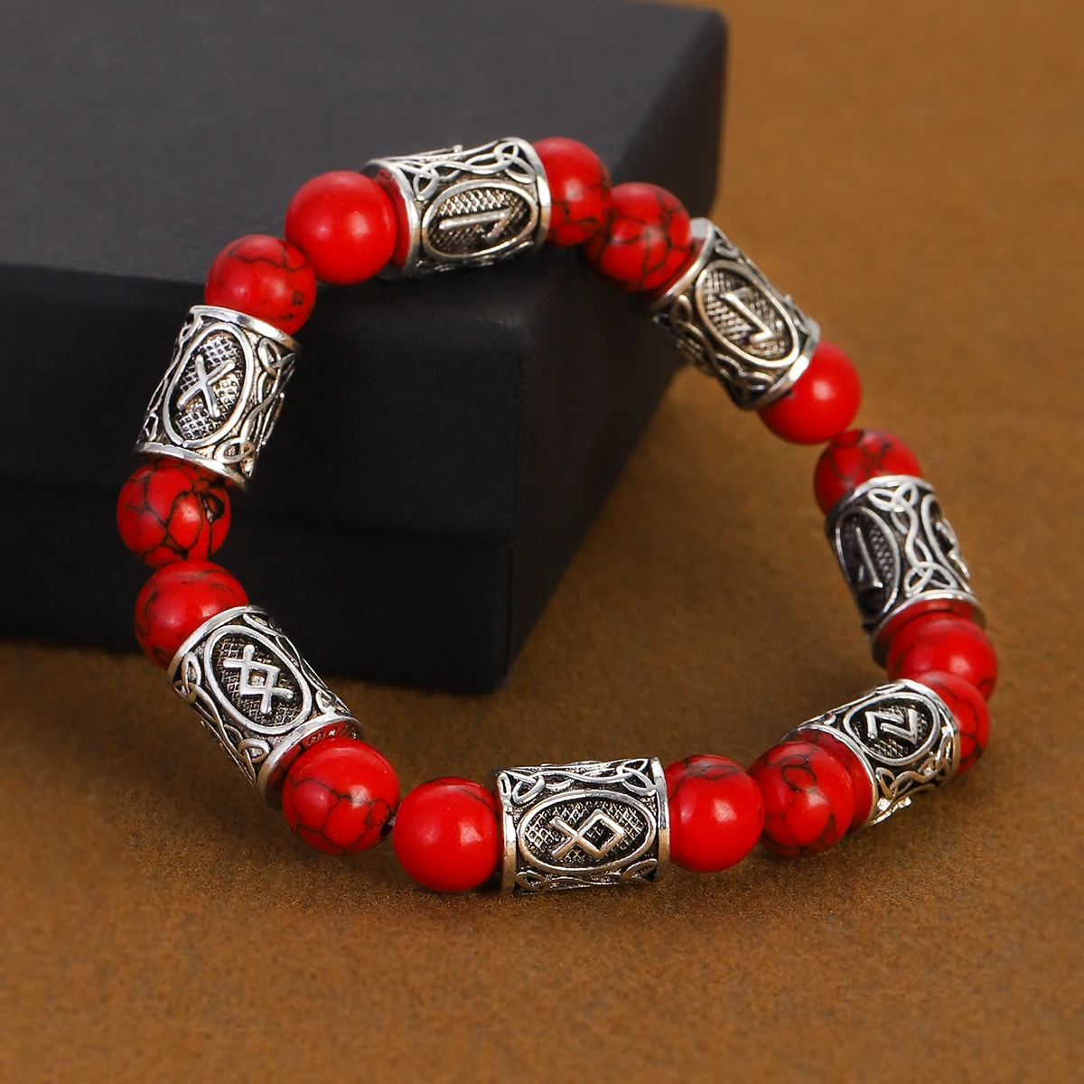 Nordisches Wikinger-Runen-Naturstein-Armband für Männer, 8 mm – Bild 2
