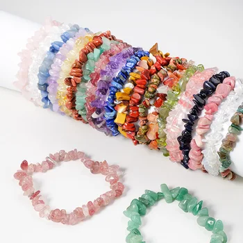 Natürliche Kristall Stein Armband Unregelmäßige Reiki Glück Elastische Armband Damen Mode Erdbeere Kristall