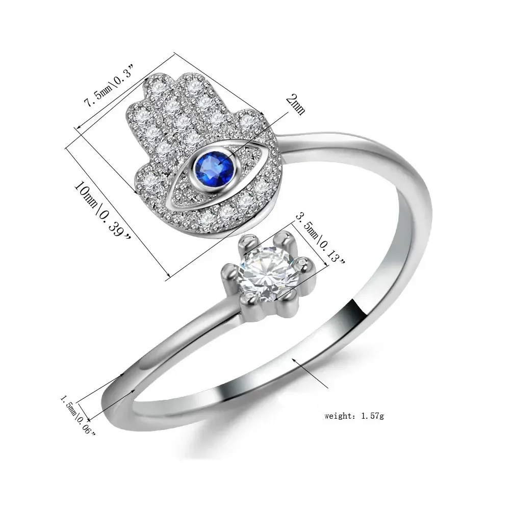 YILUOCD Hamsa Hand verstellbare Ringe Türkischer CZ Evil Eye Ring – Bild 6