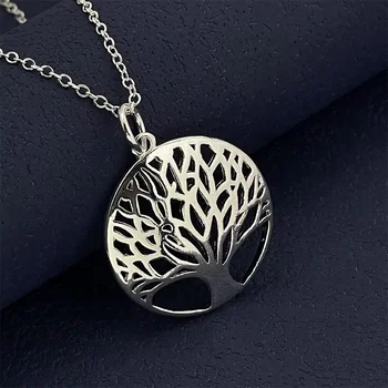 Halskette mit Baum des Lebens aus 925er-Sterlingsilber, Damenpaar, schlicht, luxuriös, Bankett, Hochzeit