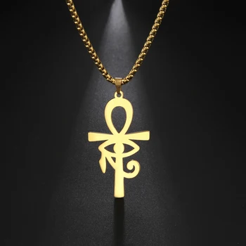 Mode Ägyptisches Kreuz Auge des Horus Anhänger Halskette für Männer Frauen Edelstahl Gold Farbe Box Kette