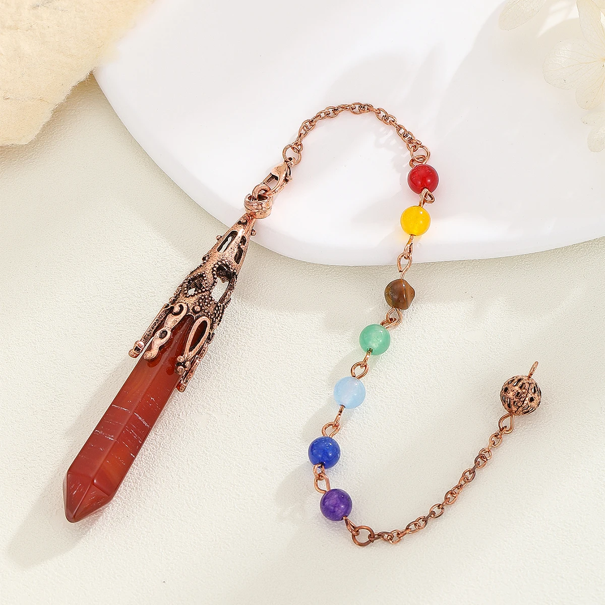 Natürlicher Kristall-Anhänger Melcaba Energy 7-Chakra-Geist-Pendel-Schmuck für Frauen, Stein-Kettenanhänger