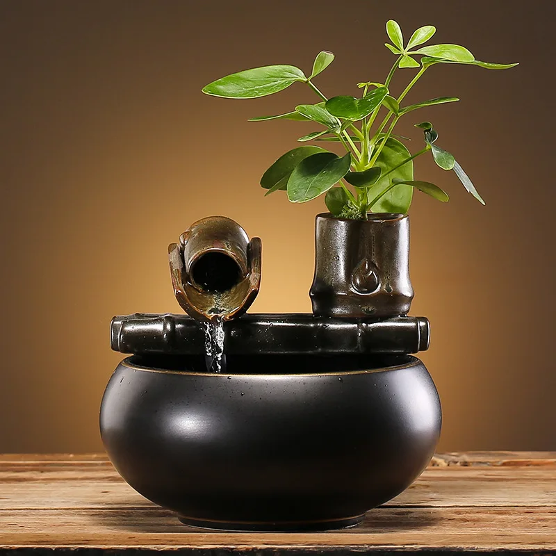Keramik Wasser Brunnen Indoor Decor Zen Trinker Für Desktop Wasserfall Waterer Tank Landschaft Dekor Haustier