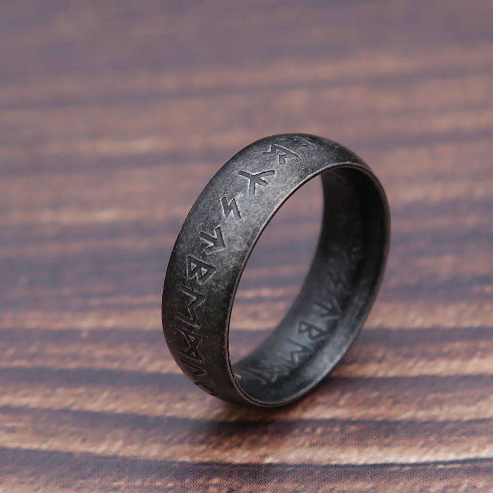 Mode Retro Viking Rune Ring für Männer Frauen 316L Edelstahl Odin Brief Ringe Paar Einfache Amulett Schmuck