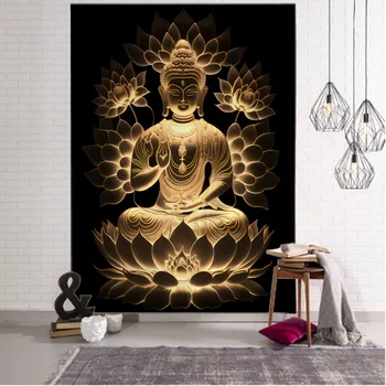 Indische Buddha-Statue Wandteppich Lotus Meditation Mandala Tapete Wohnzimmer Schlafzimmer Studio