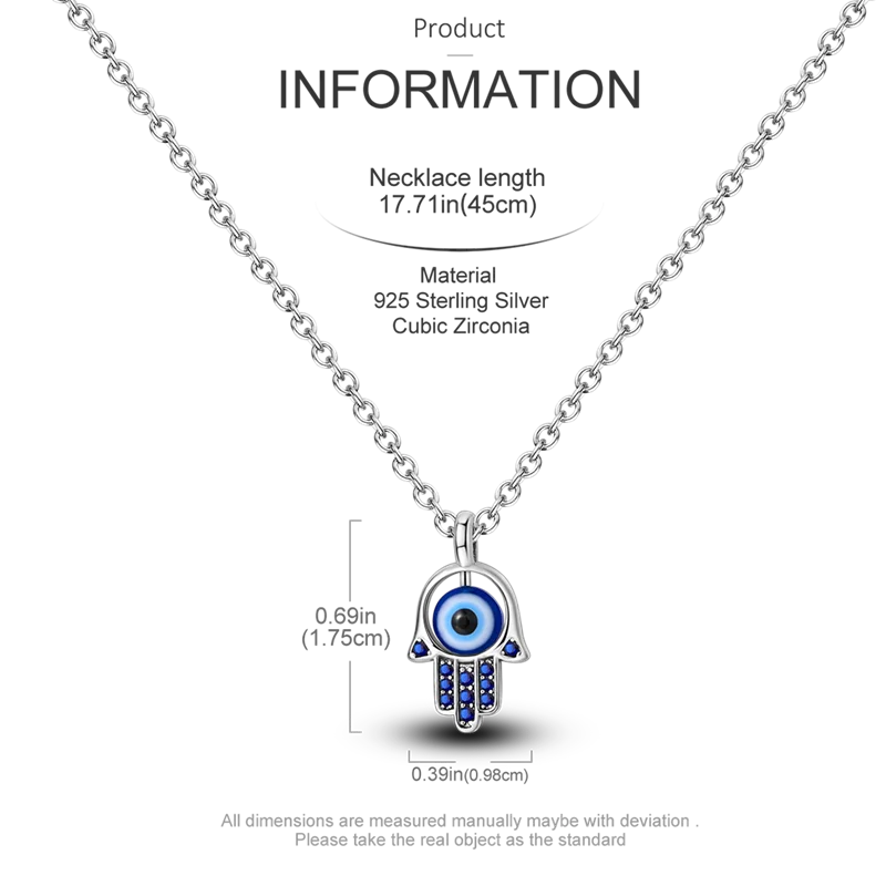 Halskette mit Anhänger aus 925er-Sterlingsilber, Hamsa-Hand der Fatima, böser Blick, blaues Auge