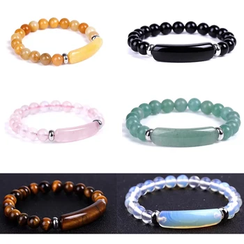8mm Perlen Naturstein-Armreif Kristall-Achat Rosenquarz Amethyst Edelstein-Perlenarmband Herren Damen Armband