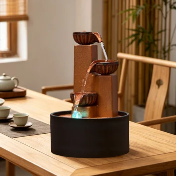Zen-inspirierter Tisch-Wasserbrunnen mit automatischer Zirkulation, farbwechselnden Lichtern, Luftbefeuchter