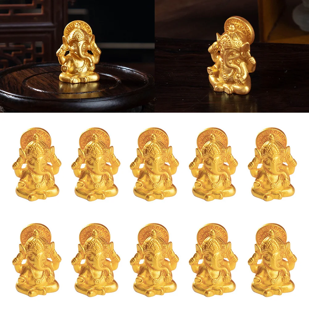 Goldener Herr Ganesha Elefant Gott Figur Harz Buddha Skulptur Hindu Ganesh Hausgarten Dekoration (10 Stück)