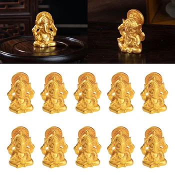Goldener Herr Ganesha Elefant Gott Figur Harz Buddha Skulptur Hindu Ganesh Hausgarten Dekoration (10 Stück)