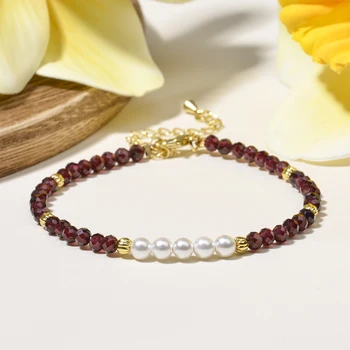 Naturstein 3 mm Lapis-Granat facettierte runde Perlen und Muschelperlen-Armband, elegantes Damen-Armband
