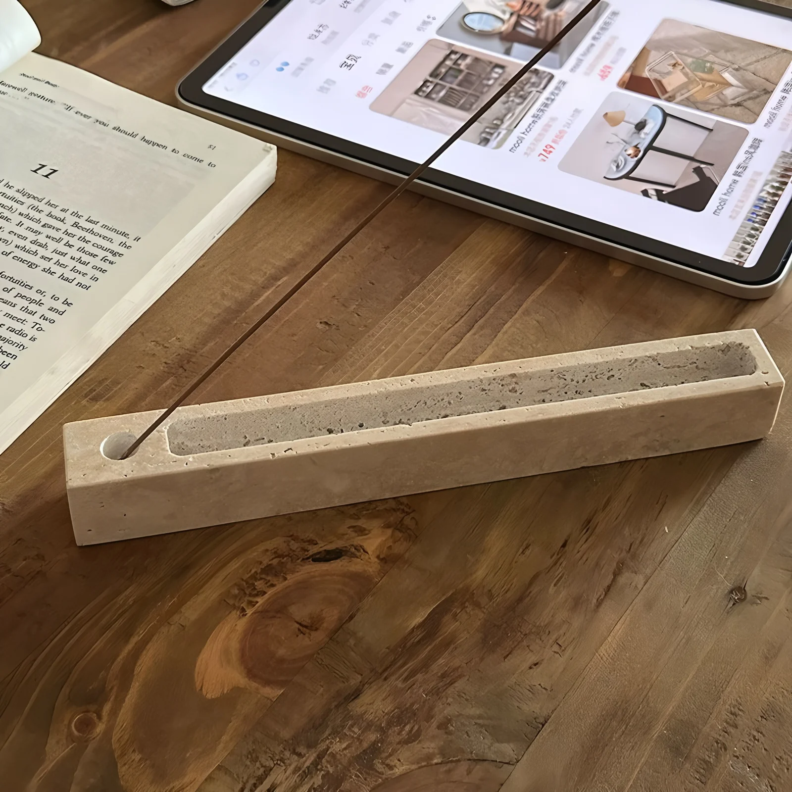 Travertine-Räuchertablett, rechteckiger Brenner für Salbei-Bündel, Palo Santo-Sticks, minimalistisches