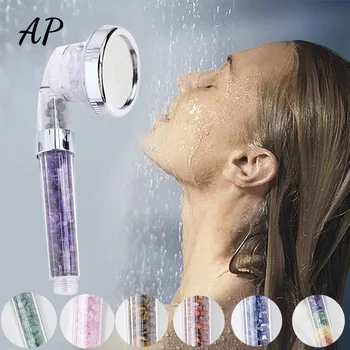 Natürliche Kristall Sieben Chakra Kiese Dusche Kopf Amethyst Edelstein Wasser Saving Negative Lon Filter Bad