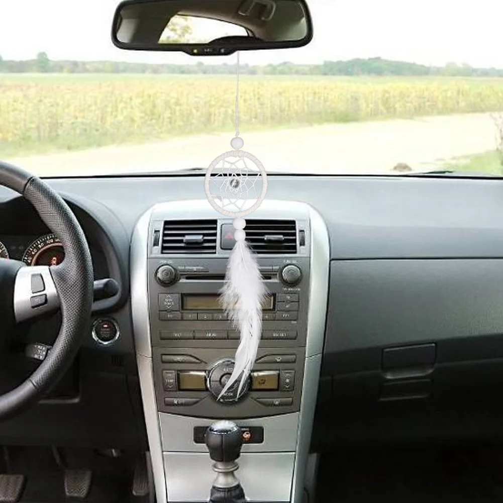 Traumfänger Auto-Anhänger Mini Traumfänger Auto-Anhänger Feder Handgefertigter Traumfänger Geschenke Reinweiß