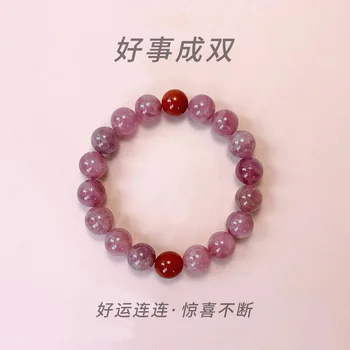 Natürliches Rosenquarz-Perlenarmband für Frauen, Liebesattraktion, lila Akzent-Edelsteinschmuck