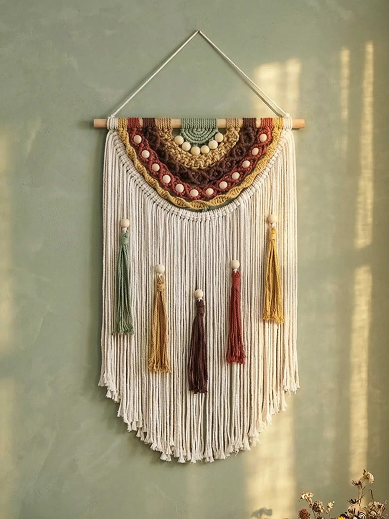 Boho Makramee Wandbehang Bunter Gewebter Wandteppich Nordische – Bild 6