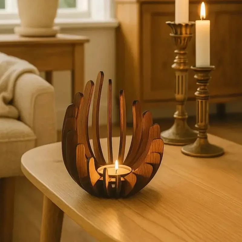 Lotus Holz-Kerzenhalter Handgefertigter Teelicht-Tischschmuck Hochzeit – Bild 2