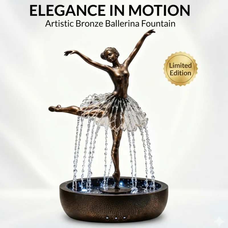 Eleganter Ballerina Tischbrunnen Lustiger Vintage-Bronze Zimmerbrunnen mit Entspannendem Wassergeräusch
