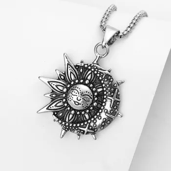 Modische keltische Sonnen- und Mond-Anhänger-Halskette, charmante Herren-Halskette, neue Mode, Retro-Schmuck
