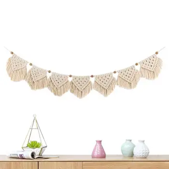 Hand gewebte Boho Makramee Wandteppich Wand Makramee Girlande Banner mit Holz perlen Home Wand kunst