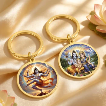 Dawapara Hindu-Gott Amulett Herr Ganesha Schlüsselanhänger Shiva Parvati Anhänger UV-Graviert Spirituelles